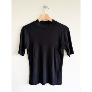 Madewell Drapey-Rib Mock Neck Short Sleeve Pullover Casual Top Black S