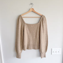 Load image into Gallery viewer, Anthropologie Square Neck Puff Sleeve Knit Sweater Tan M
