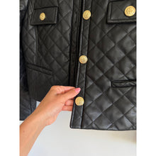 Load image into Gallery viewer, J. Society Quilted Vegan Leather Gold Button Front Casual Jacket Black M
