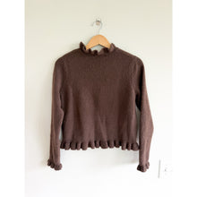 Load image into Gallery viewer, Zara Ruffle Trim Knit Long Sleeve Mock Neck Pullover Sweater Brown S
