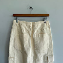 Load image into Gallery viewer, Böhme Khloe Denim Front Slit Cargo Pockets Midi Skirt Cream S NWT
