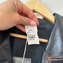 Load image into Gallery viewer, Jakett Meryl Vintage Leather Jacket Snap Front Fringe Seam Midnight L NWT
