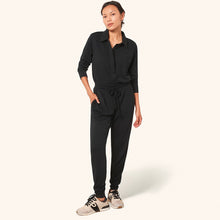 Load image into Gallery viewer, Evereve Myra Long Sleeve Zip Front Collared Jumpsuit Black L

