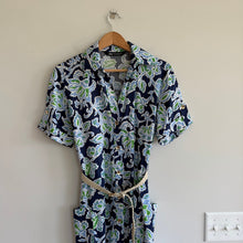Load image into Gallery viewer, Zara Floral Pattern Button Front Pockets Belted Maxi Shirt Dress Blue XS
