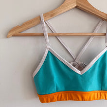 Load image into Gallery viewer, Alo Westerly Colorblock Crisscross Strap Sports Bra Turquoise Orange
