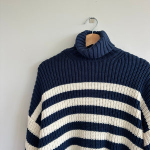 Madewell Wide Rib Turtleneck Sweater Navy White M