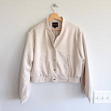 Load image into Gallery viewer, Truth by Republic Faux Leather Snap Front Cropped Bomber Jacket Cream M
