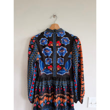 Load image into Gallery viewer, Avara Desi Floral Paisley Print Crew Neck Long Sleeve Maxi Dress Blue S
