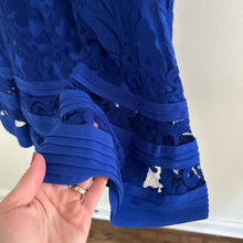 Load image into Gallery viewer, Tadashi Shoji Embroidered Lace Blouson Waist Dress Marna Blue 8
