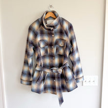 Load image into Gallery viewer, Veronica Beard Amari Belted Checked Woven Jacket Khaki Multi L NWT

