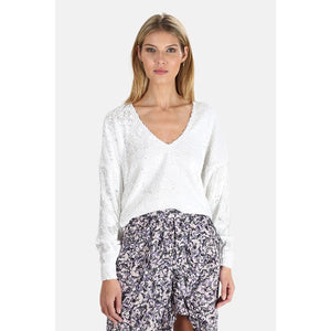 IRO Around Embellished Sequin Oversized V-Neck Dolman Sleeve Blouse White 34