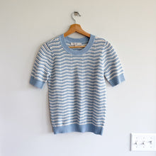 Load image into Gallery viewer, LOFT Short Sleeve Sweater Top Blue White Stripe XS NWT
