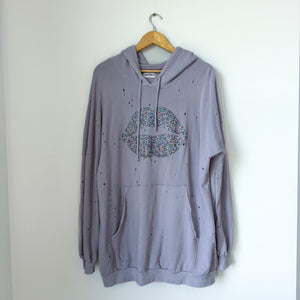 Lauren Moshi Lip Diamond Embellished Distressed Hoodie Sweatshirt Purple L