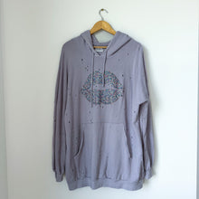 Load image into Gallery viewer, Lauren Moshi Lip Diamond Embellished Distressed Hoodie Sweatshirt Purple L
