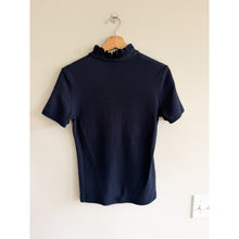 Load image into Gallery viewer, Tory Burch Emily Ruffle Collar Short Sleeve Polo Shirt Navy Blue S
