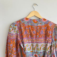 Load image into Gallery viewer, Mille Nan Floral Long Sleeve Cotton Wrap Dress Orange/Blue S
