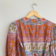 Load image into Gallery viewer, Mille Nan Floral Long Sleeve Cotton Wrap Dress Orange/Blue S
