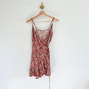 Free People All My Love Pink Floral Wrap Mini Dress Pink/Red XS