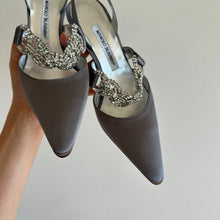 Load image into Gallery viewer, Manolo Blahnik Lurum Satin Crystal Embellished Pumps Gray 38.5
