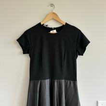 Load image into Gallery viewer, Lafayette 148 New York Faux Leather Short Sleeve A-Line Dress Black M NWT
