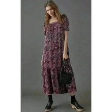 Load image into Gallery viewer, Anthropologie Maeve Square Neckline Short Puff Sleeves Maxi Dress Wine S
