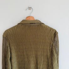 Load image into Gallery viewer, Free People Next Dimension Button Front Textured Collared Blouse Green M
