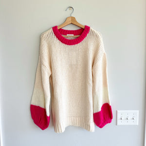 Lovers + Friends Colorblock Knit Oversized Sweater Cream Pink S NWT