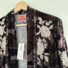 Load image into Gallery viewer, NWT Johnny Was Santal Velvet Embroidered Floral Print Kimono Coat Black M
