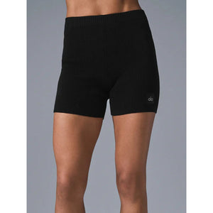 Alo Yoga Scholar Knit High Waist Ribbed Waistband Shorts Black L NWT