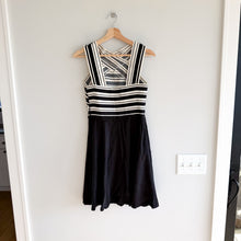 Load image into Gallery viewer, Anthropologie Maeve Crosswise Striped Fit &amp; Flare Bandage Dress Black White 4
