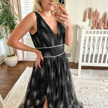 Load image into Gallery viewer, BASIX Black Label V-Neck Fit Flare Tulle Gown Black Silver
