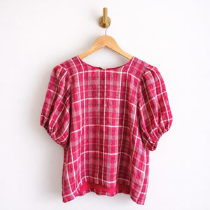 Madewell Plaid Puff-Sleeve Top Pink S
