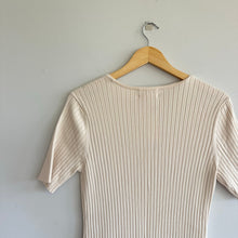 Load image into Gallery viewer, Rachel Parcell Ribbed Knit Scoop Neck Short Sleeve Midi Dress Beige Faded L
