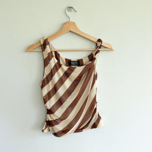 Load image into Gallery viewer, Anthropologie 4SI3NNA Sleeveless Mesh Twist Striped Off Shoulder Top Brown S
