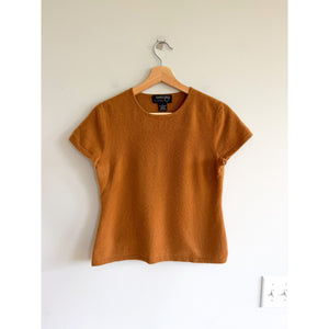Country Shop 100% Cashmere Crew Neck Short Sleeve Blouse Brown S