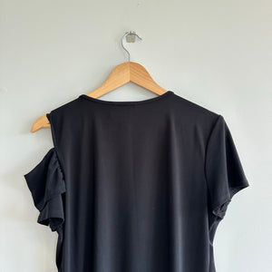 Joseph Ribkoff Keyhole Cut Out Short Sleeve Cold Shoulder Top Black 14 NWT