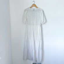 Load image into Gallery viewer, Taylor Smocked Tiered V-Neck A-Line Maxi Dress White L
