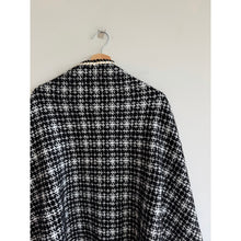 Load image into Gallery viewer, Mitchie's Tweed Knitted Gold Detail Pockets Fox Trim Wrap Black White OS NWT
