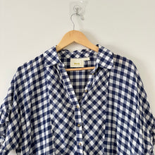 Load image into Gallery viewer, Anthropologie Maeve Gingham Print Ruffles Button Front Oversized Blouse
