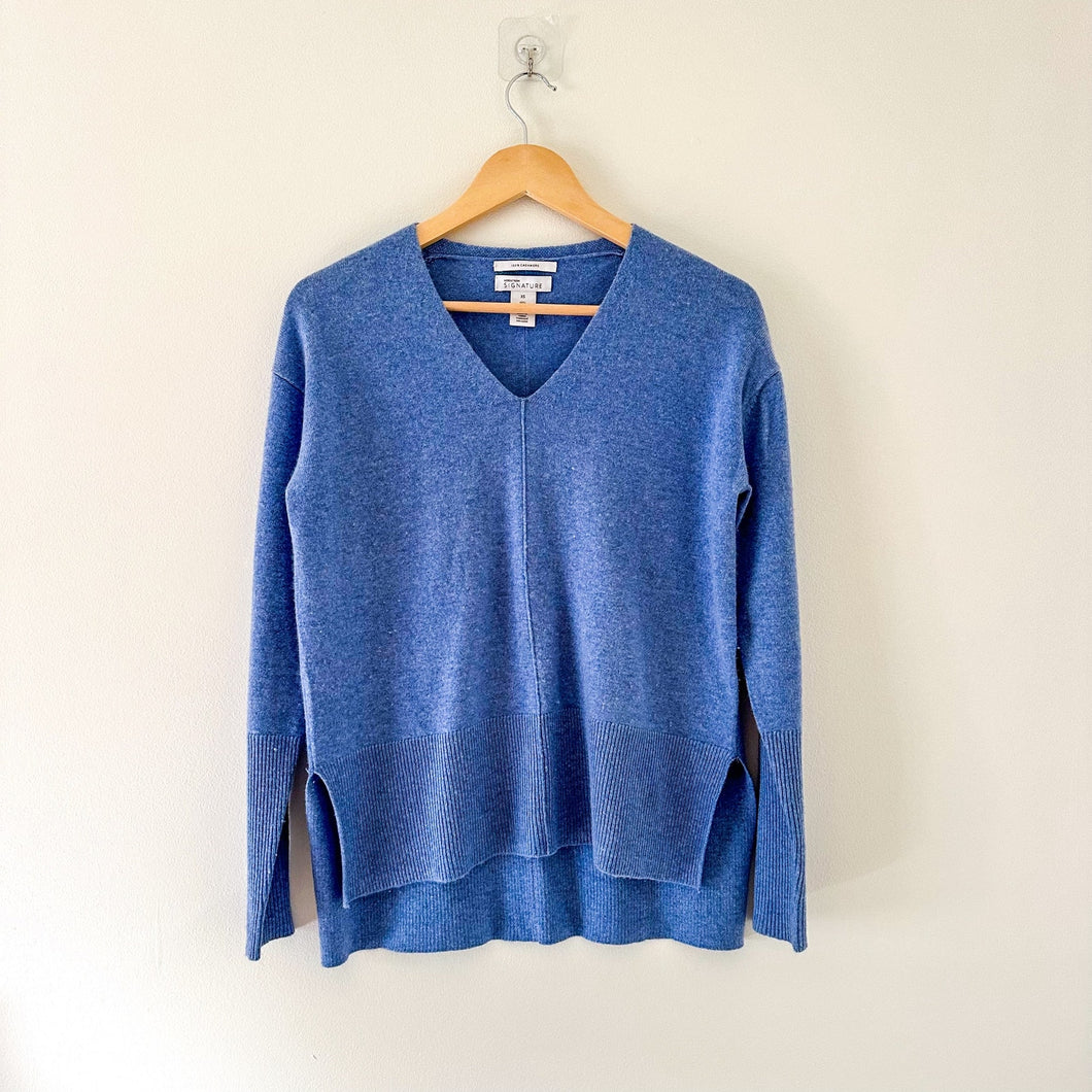 Nordstrom Signature Cashmere V-Neck Pullover Sweater Blue XS