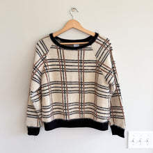 Load image into Gallery viewer, Peyton Jensen Evereve Plaid Metallic Sweater Black Cream XS
