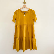 Load image into Gallery viewer, NWT Pieces Tiered V-Neck Short Sleeve Shift Mini Dress Yellow XS
