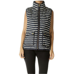 J. Crew Striped Print Zip Up Puffer Vest Black White XS