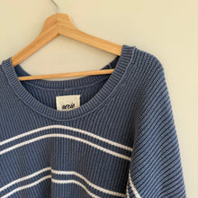 Load image into Gallery viewer, Aerie Beyond Scoop Neck Striped Knit Cropped Sweater Blue White M
