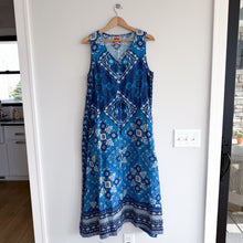 Load image into Gallery viewer, Johnny Was Drawstring Tank Linen Floral Patchwork Midi Tank Dress Blue M
