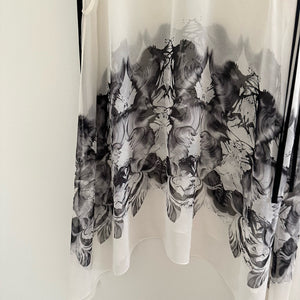 Silk Crystal Embellished Sheer Tie-Short Sleeve Swimwear Cover Up White/Black