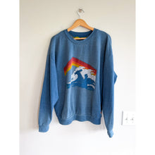 Load image into Gallery viewer, Aviator Nation Retro Inspired Wave Rainbow Print Crew Neck Sweatshirt Blue M
