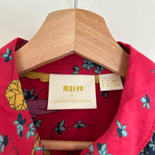 Load image into Gallery viewer, Anthropologie Maeve Fredericka Bird Floral Print Ruffle Button Up Shirt Red 0
