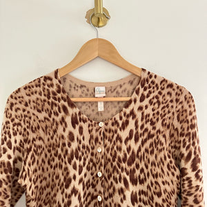 Aqua Cashmere Leopard Print Button Front Cardigan Sweater Brown M