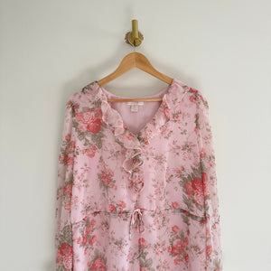 Rachel Parcell Sophia Floral Print Ruffle Long Sleeve Romper Pink M